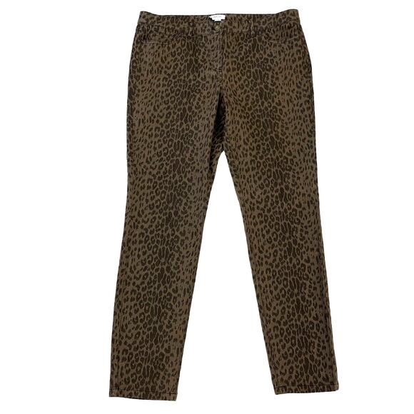 NWT Per Ser by Carlisle Brown Black Leopard Print Ankle Pants Womens 12 - Picture 1 of 6